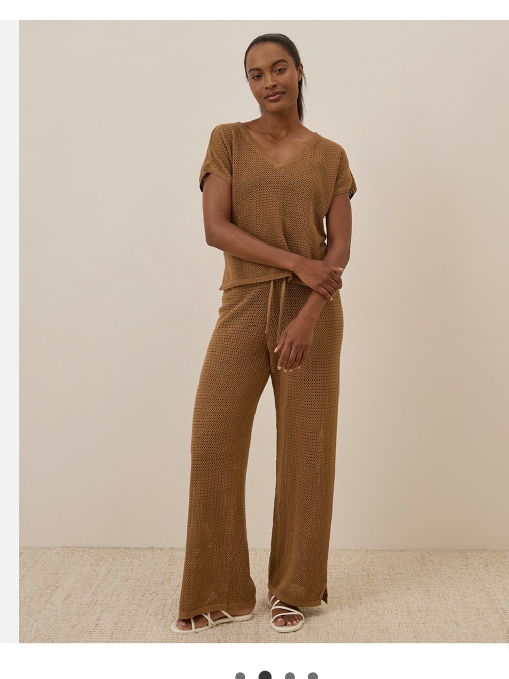 Pact Organic Wide-Leg Knit Pants in Brown